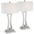 360 Lighting Roxie Modern Table Lamps 31 Tall Set of 2 Brushed Nickel Off White Fabric Rectangular Shade for Bedroom