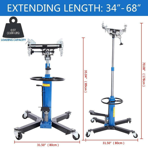 1100LBS 2 Stage Hydraulic Transmission Jack w/ 360°Swivel Wheels Lift Hoist Blue