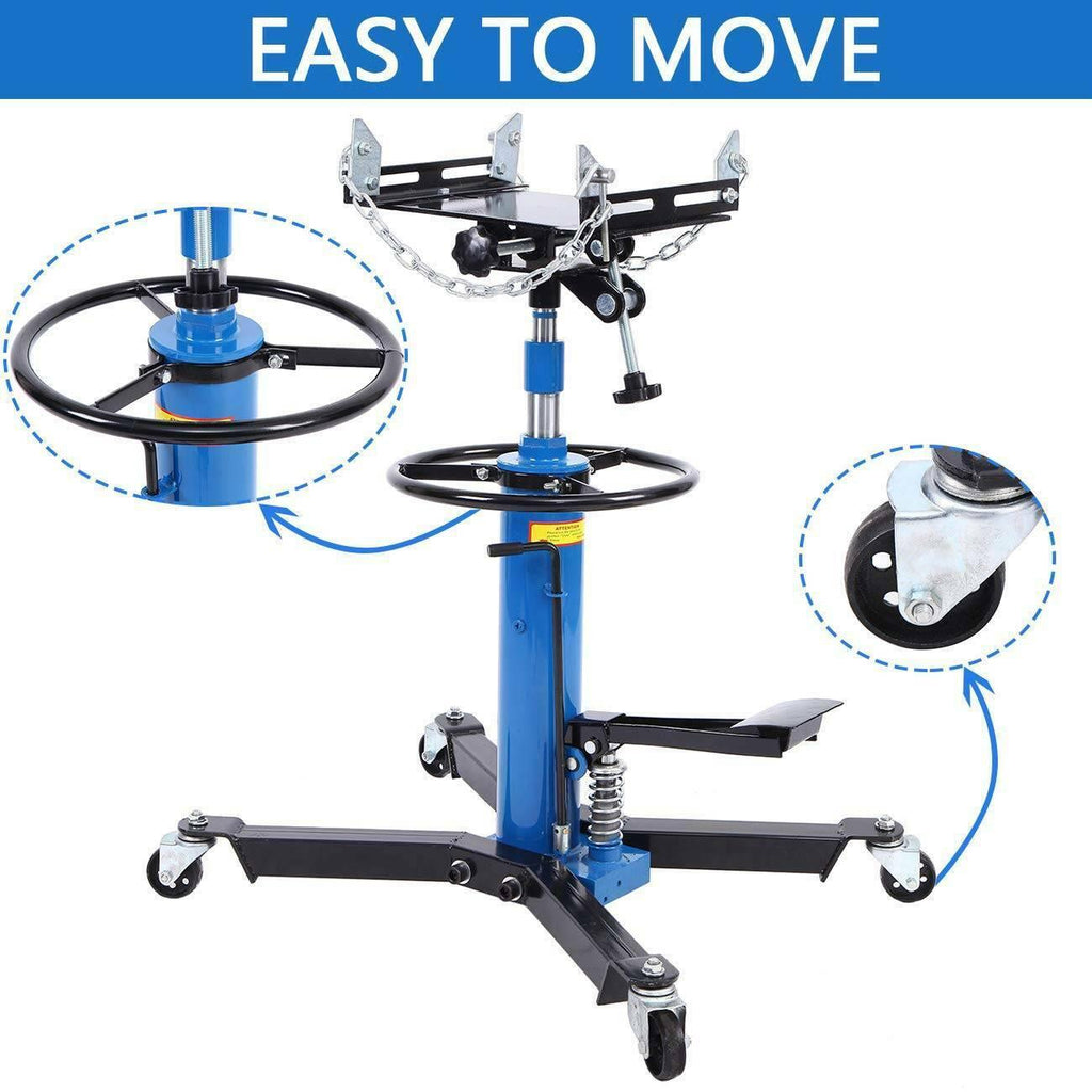 2 Stage 1100Lbs Hydraulic Transmission Jack w/ 360°Swivel Wheels Lift Hoist