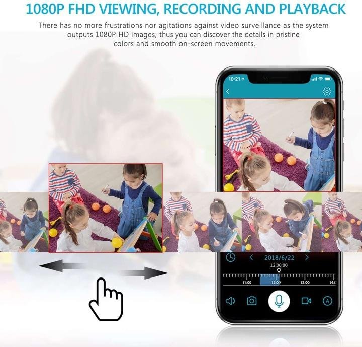 1080P Wireless System. 4CH FHD Wi-Fi NVR Video Surveillance System with 12LCD Monitor. Automatic Screen Saver. 4X 1080P Outdoor IP Camera with IR Night Vision. 1TB Hard Drive Included