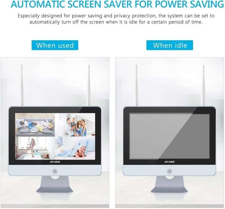 1080P Wireless System. 4CH FHD Wi-Fi NVR Video Surveillance System with 12LCD Monitor. Automatic Screen Saver. 4X 1080P Outdoor IP Camera with IR Night Vision. 1TB Hard Drive Included